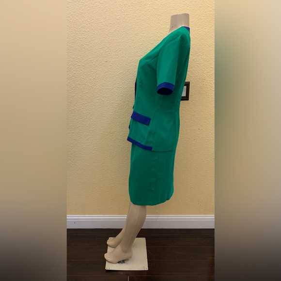 VTG Lady Carol Petites 8P Green With Blue Trim Short Sleeve Blazer 2pc Suit Set - Picture 8 of 14